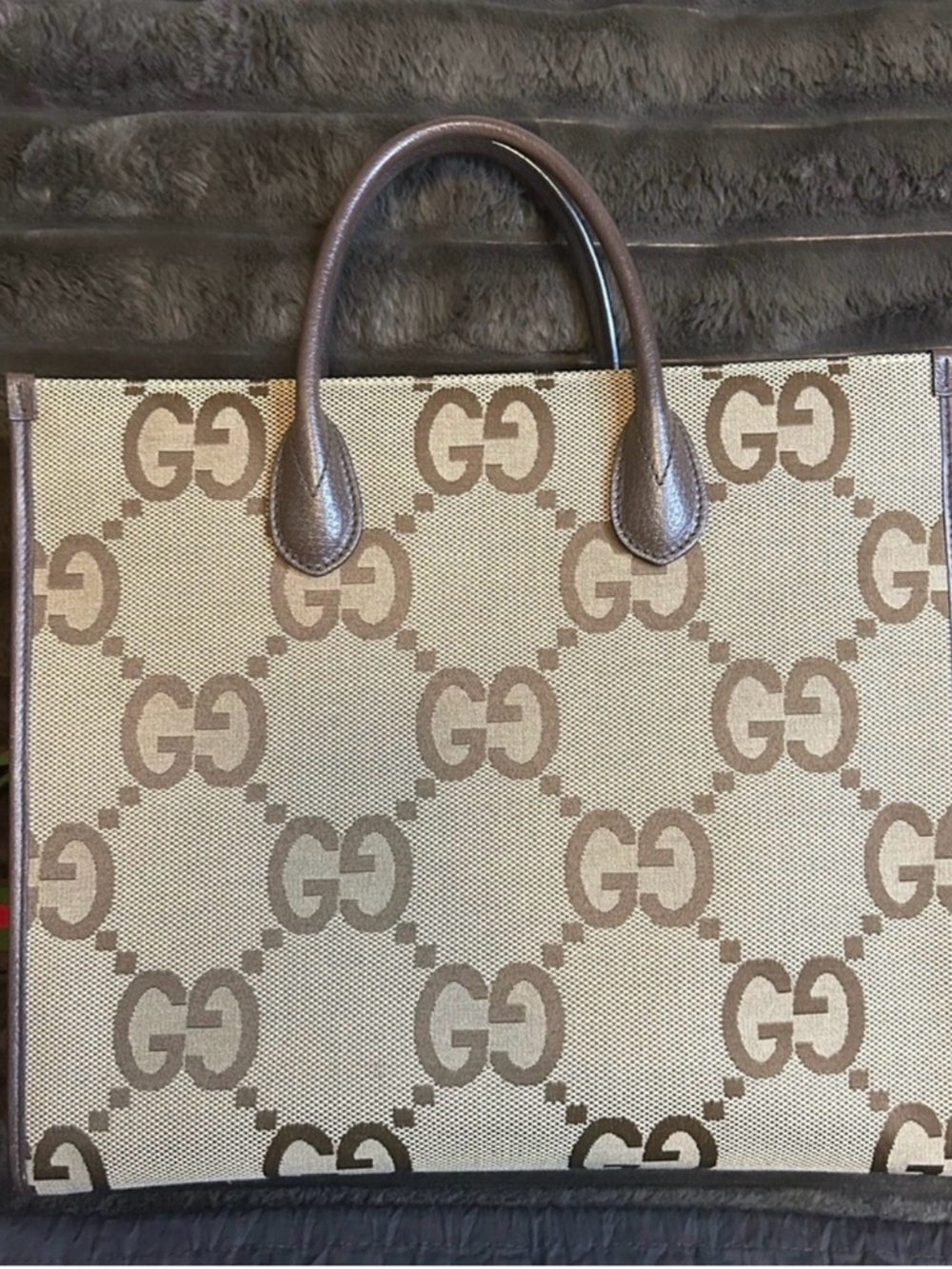 Gucci Beige Brown GG Canvas Tote with Green Red Web Strap and Brown Trim